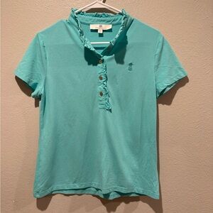 Jean-PierreKlifa, Turquoise Button Down Shirt.
PTP 18”, Length 23”